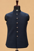 Premium Navy Blue Men's Designer Indo-Western Sherwani Suit with Black Embellished Floral Detailing