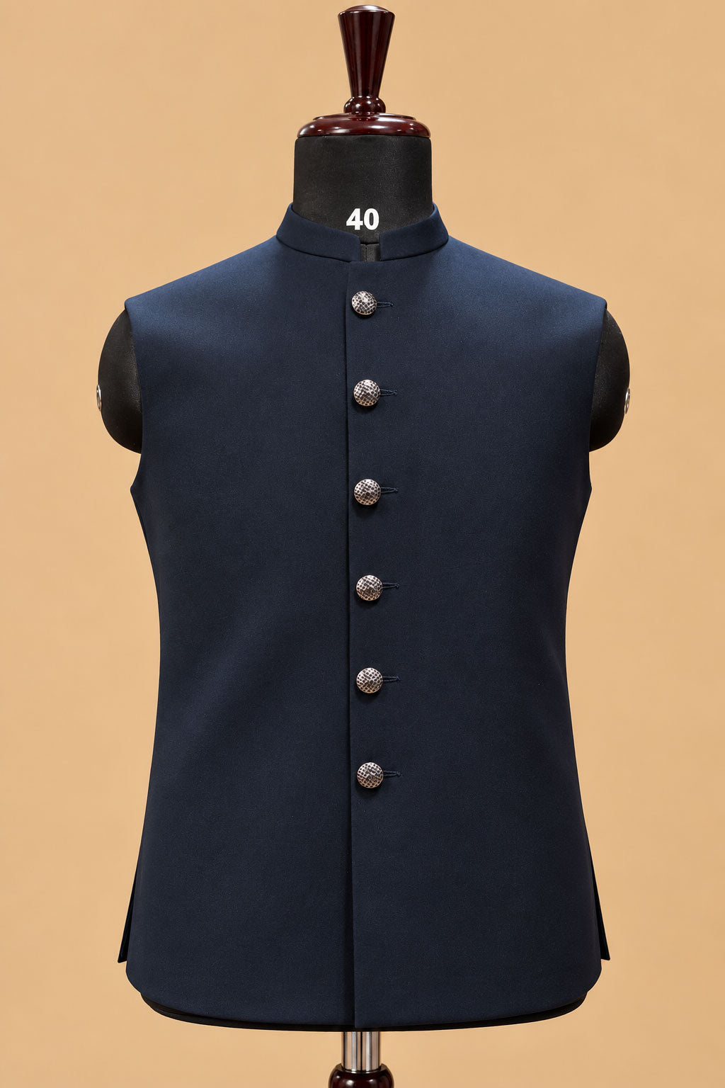 Premium Navy Blue Men's Designer Indo-Western Sherwani Suit with Black Embellished Floral Detailing