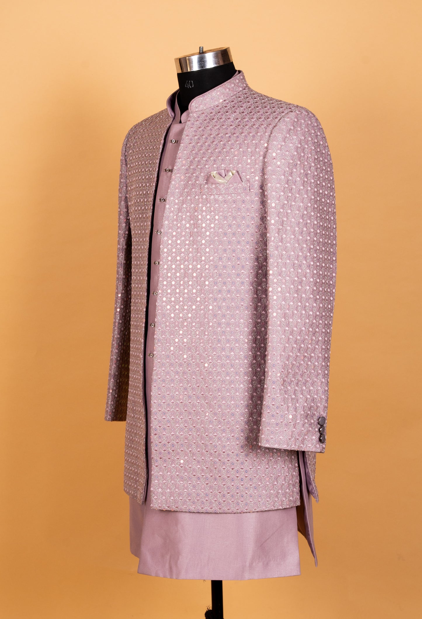 Dusty Rose Embroidered Indo-Western Sherwani Set for Men – Designer Wedding & Reception Wear
