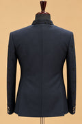 Premium Navy Blue Men's Designer Indo-Western Sherwani Suit with Black Embellished Floral Detailing