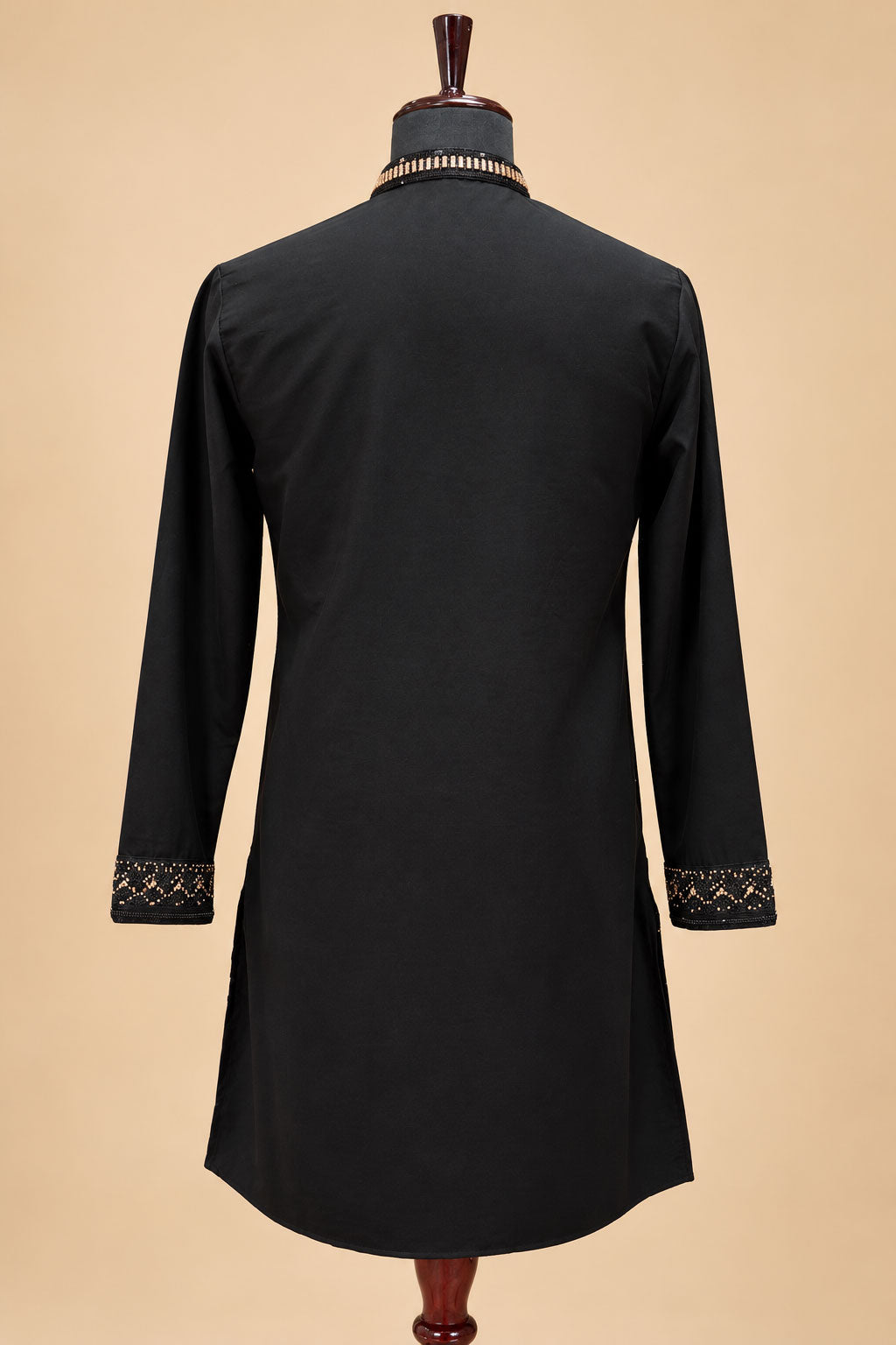 Black and Gold Embellished Men's Kurta Pant Set with Diagonal Ornamental Detailing