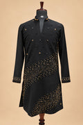 Black and Gold Embellished Men's Kurta Pant Set with Diagonal Ornamental Detailing