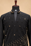 Black and Gold Embellished Men's Kurta Pant Set with Diagonal Ornamental Detailing