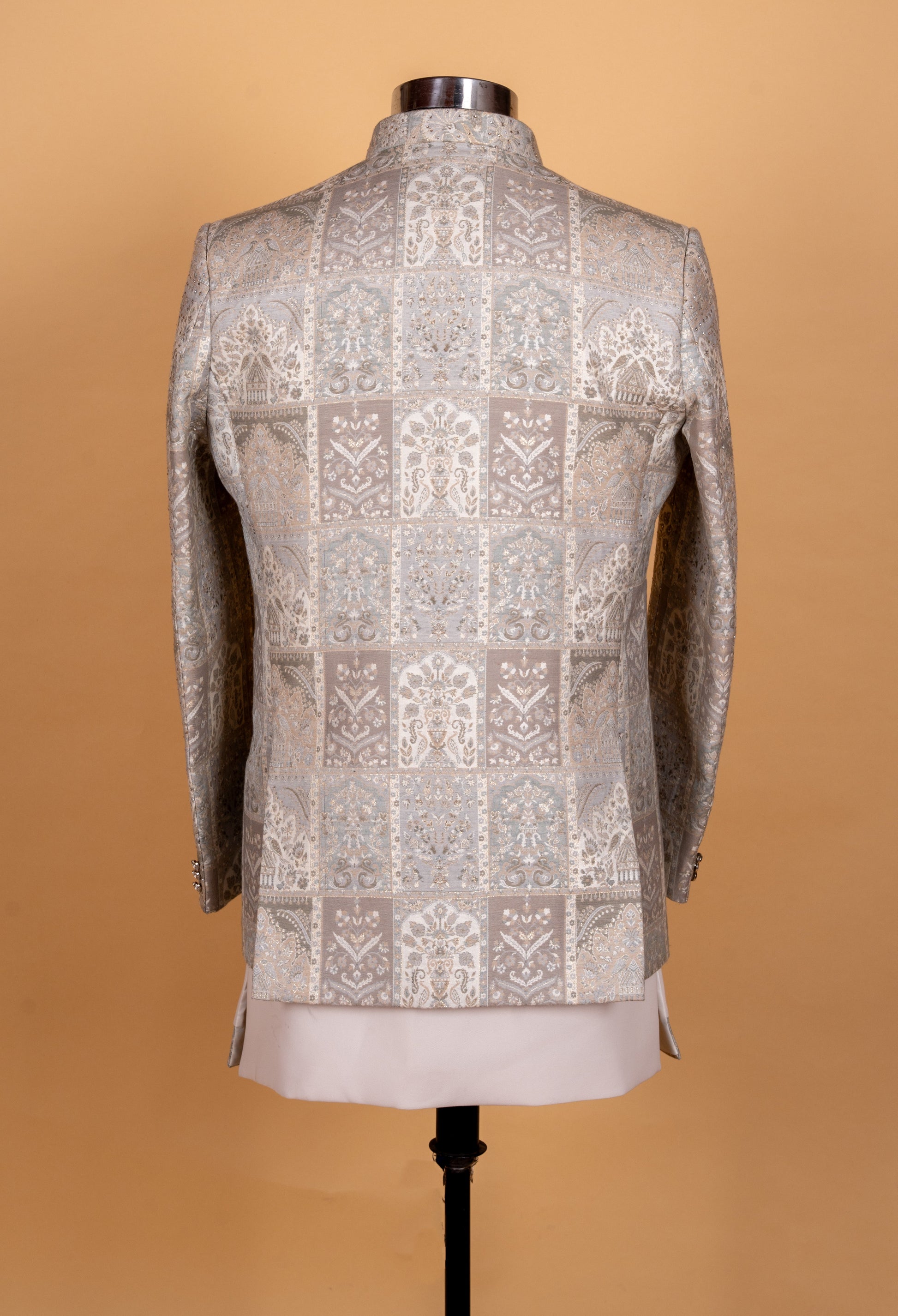 Silver Grey | Silver grey patchwork embroidered sherwani set for men – product image 4 | 4