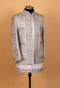 Silver Grey | Silver grey patchwork embroidered sherwani set for men – product image 5 | 5