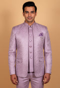 Lavender Jacquard Bandhgala Suit Set for Men – Designer Wedding & Reception Wear