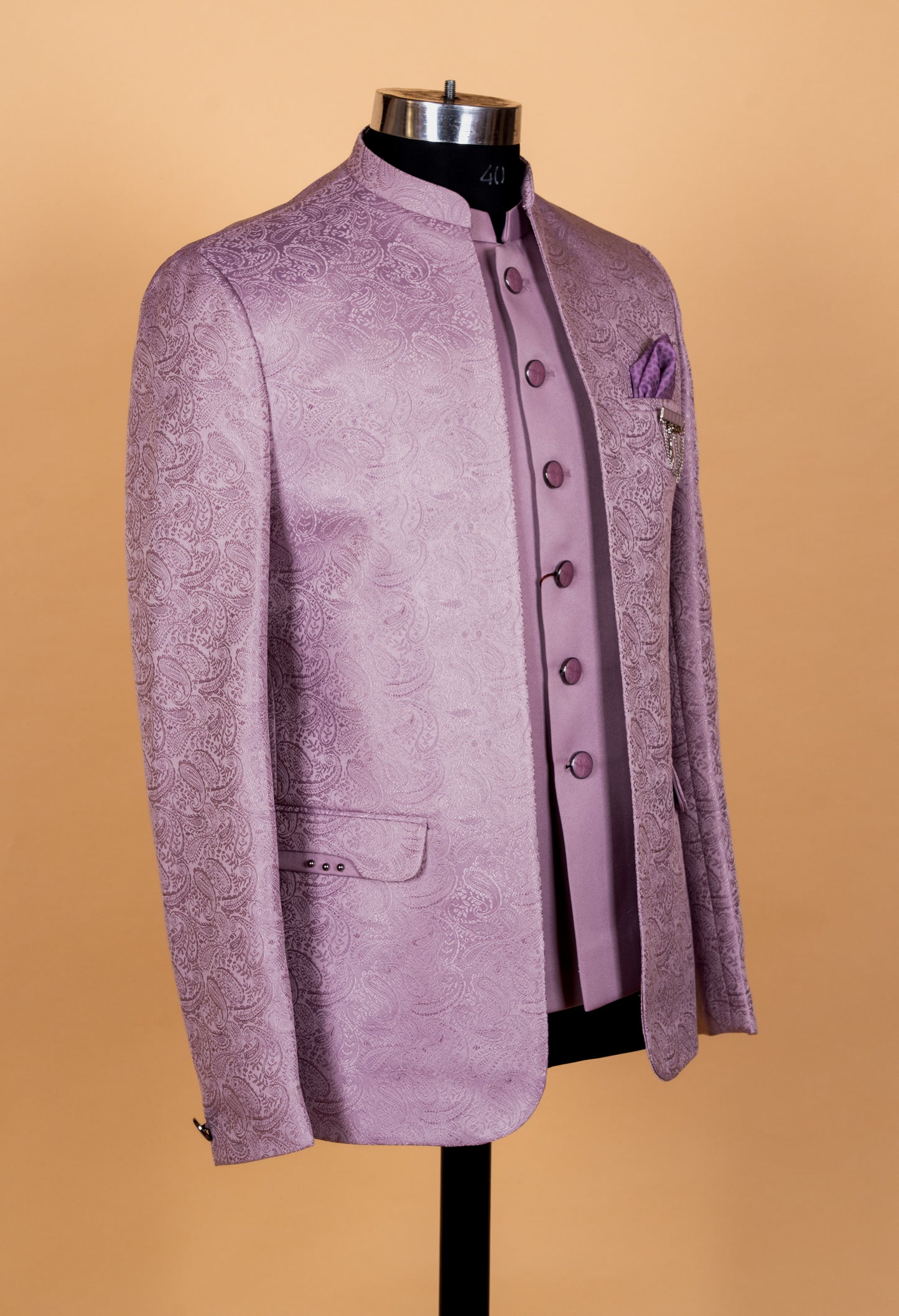 Lavender Jacquard Bandhgala Suit Set for Men – Designer Wedding & Reception Wear