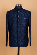 Midnight Navy Textured Bandhgala Suit for Men – Designer Wedding & Reception Wear