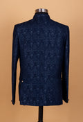 Midnight Navy Textured Bandhgala Suit for Men – Designer Wedding & Reception Wear