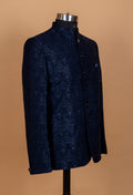 Midnight Navy Textured Bandhgala Suit for Men – Designer Wedding & Reception Wear