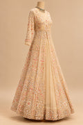 Premium Champagne Peach Embroidered Bridal Anarkali Gown with Floral Sequin Work and Net Dupatta