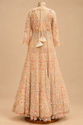 Premium Champagne Peach Embroidered Bridal Anarkali Gown with Floral Sequin Work and Net Dupatta