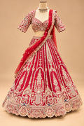 Premium Rani Pink Bridal Lehenga with Heavy Zari Embroidery, Traditional Motifs and Embellished Net Dupatta