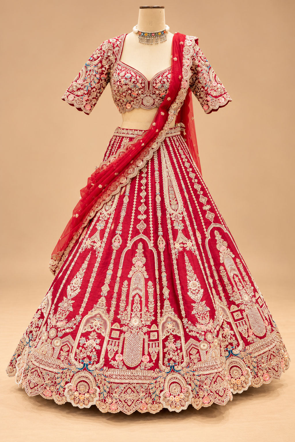 Premium Rani Pink Bridal Lehenga with Heavy Zari Embroidery, Traditional Motifs and Embellished Net Dupatta
