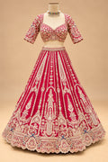 Premium Rani Pink Bridal Lehenga with Heavy Zari Embroidery, Traditional Motifs and Embellished Net Dupatta
