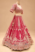 Premium Rani Pink Bridal Lehenga with Heavy Zari Embroidery, Traditional Motifs and Embellished Net Dupatta