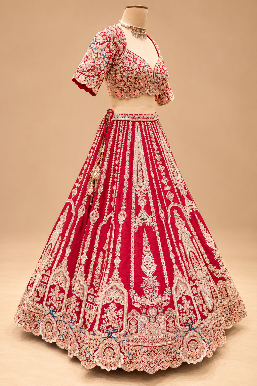 Premium Rani Pink Bridal Lehenga with Heavy Zari Embroidery, Traditional Motifs and Embellished Net Dupatta