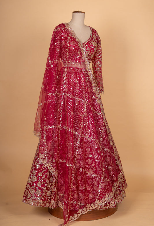 Bridal red heavy embroidered lehenga choli with net dupatta – product image 2