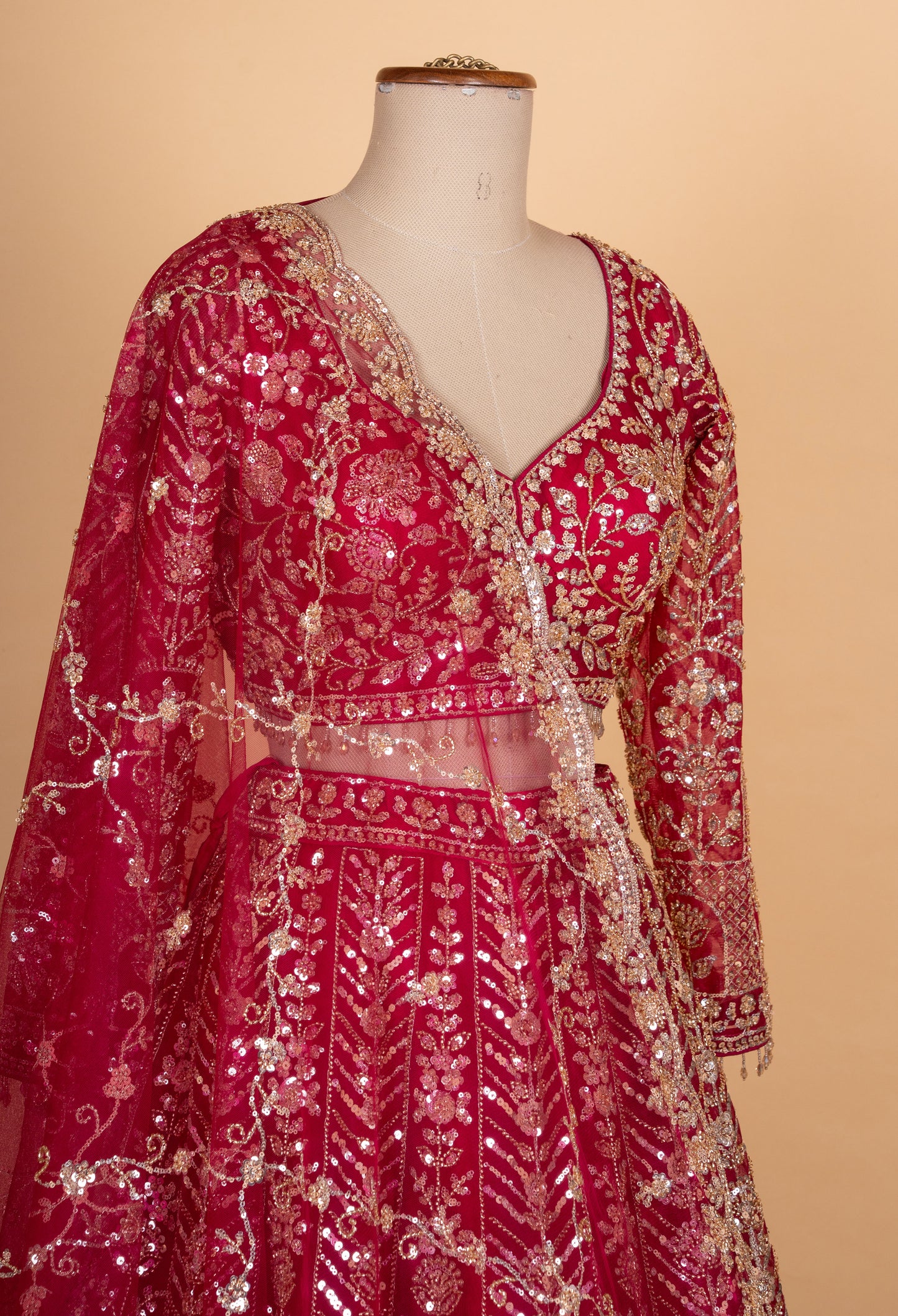 Bridal Red Heavy Embroidered Lehenga Choli with Net Dupatta