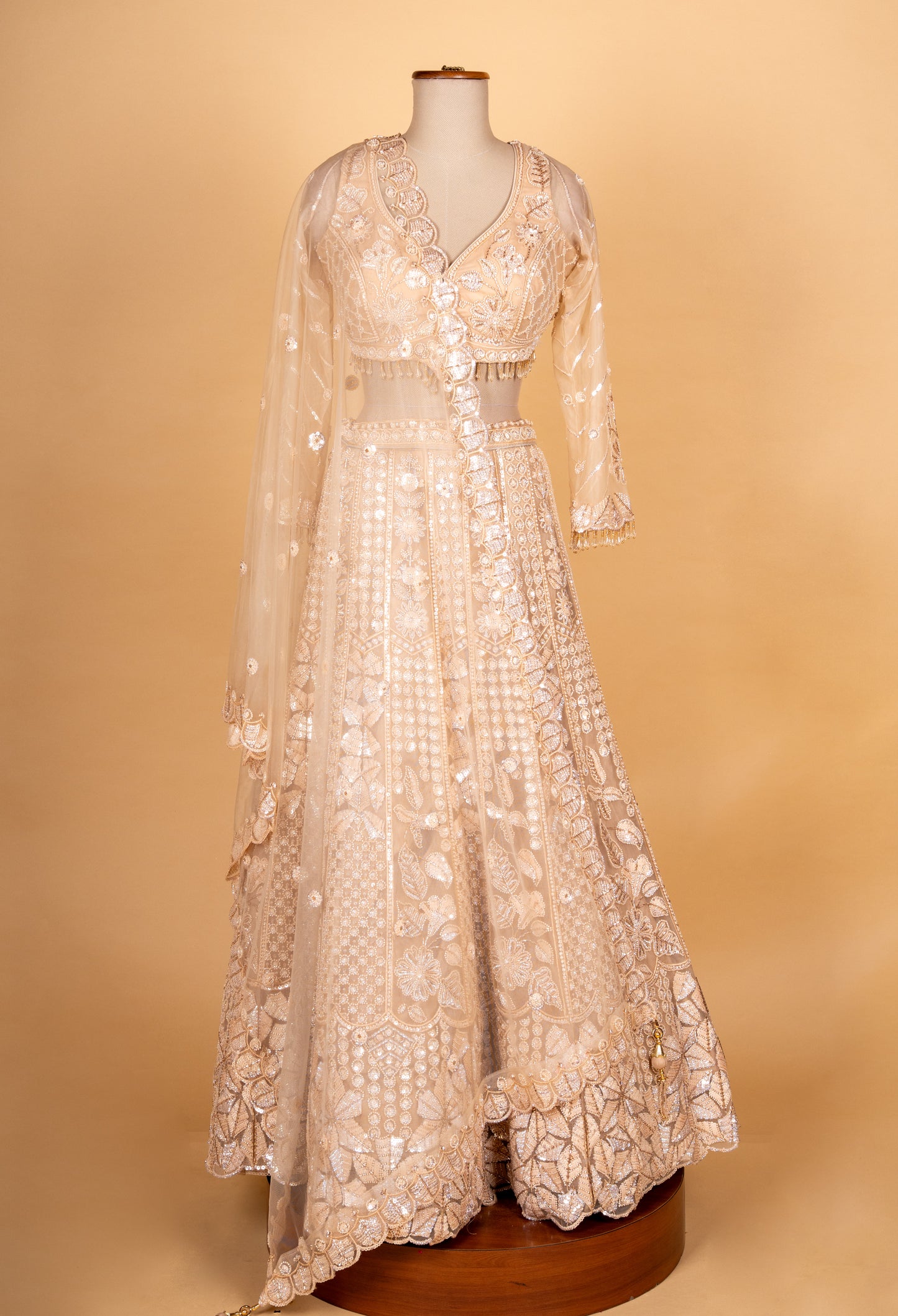 Champagne Gold Embroidered Bridal Lehenga Choli with Sheer Dupatta