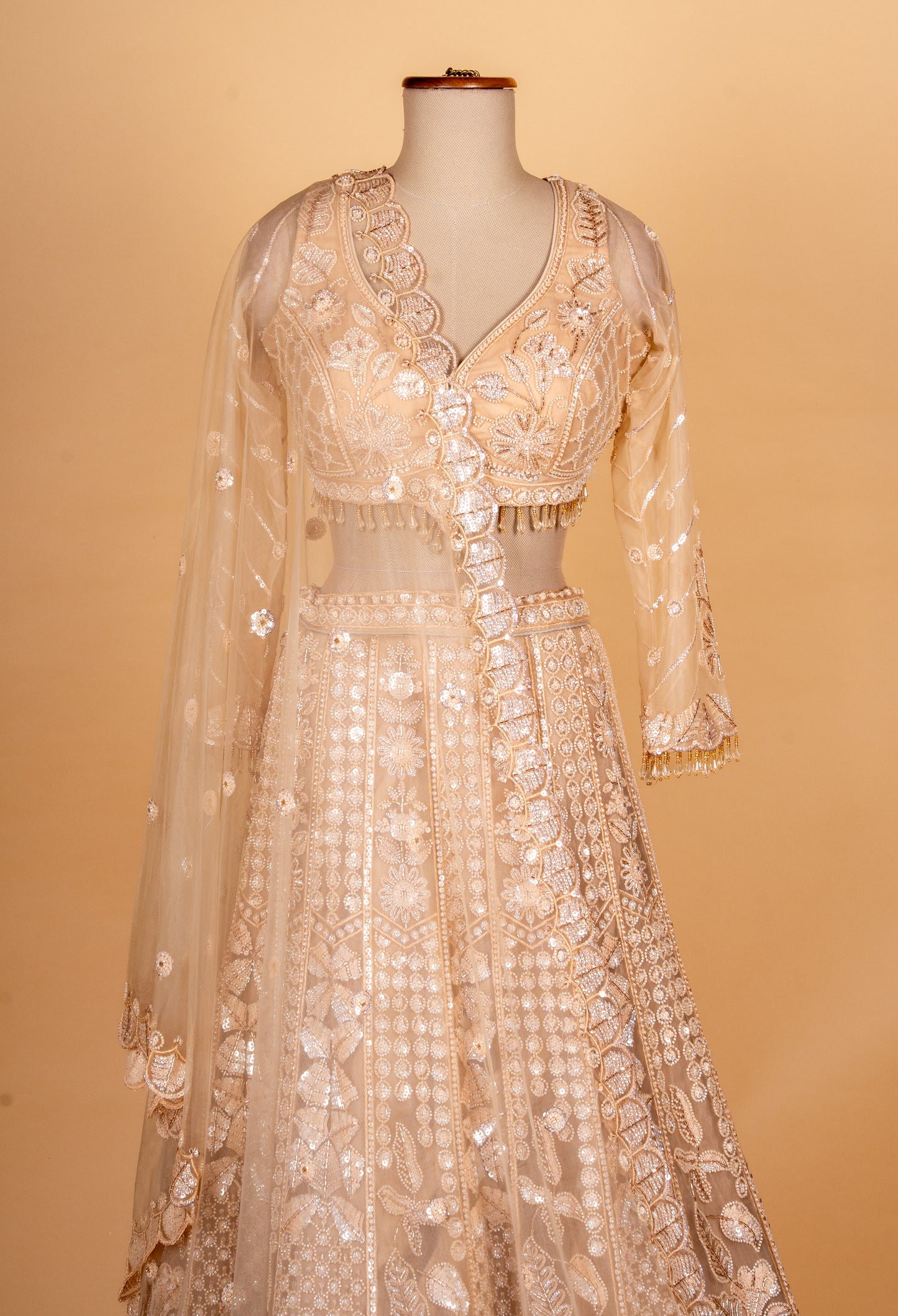 Champagne Gold Embroidered Bridal Lehenga Choli with Sheer Dupatta