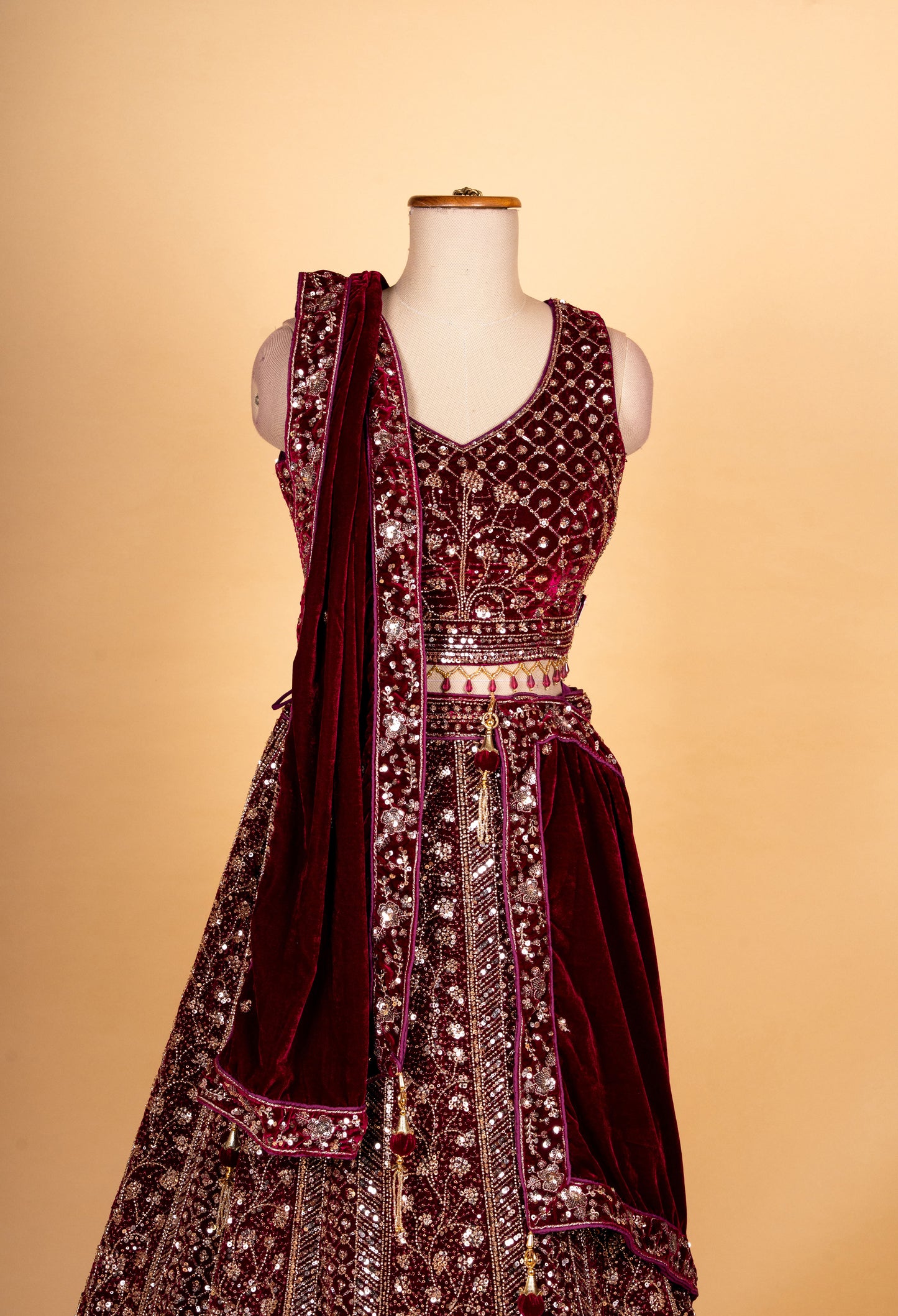 Maroon Heavy Embroidered Designer Lehenga Choli with Net Dupatta