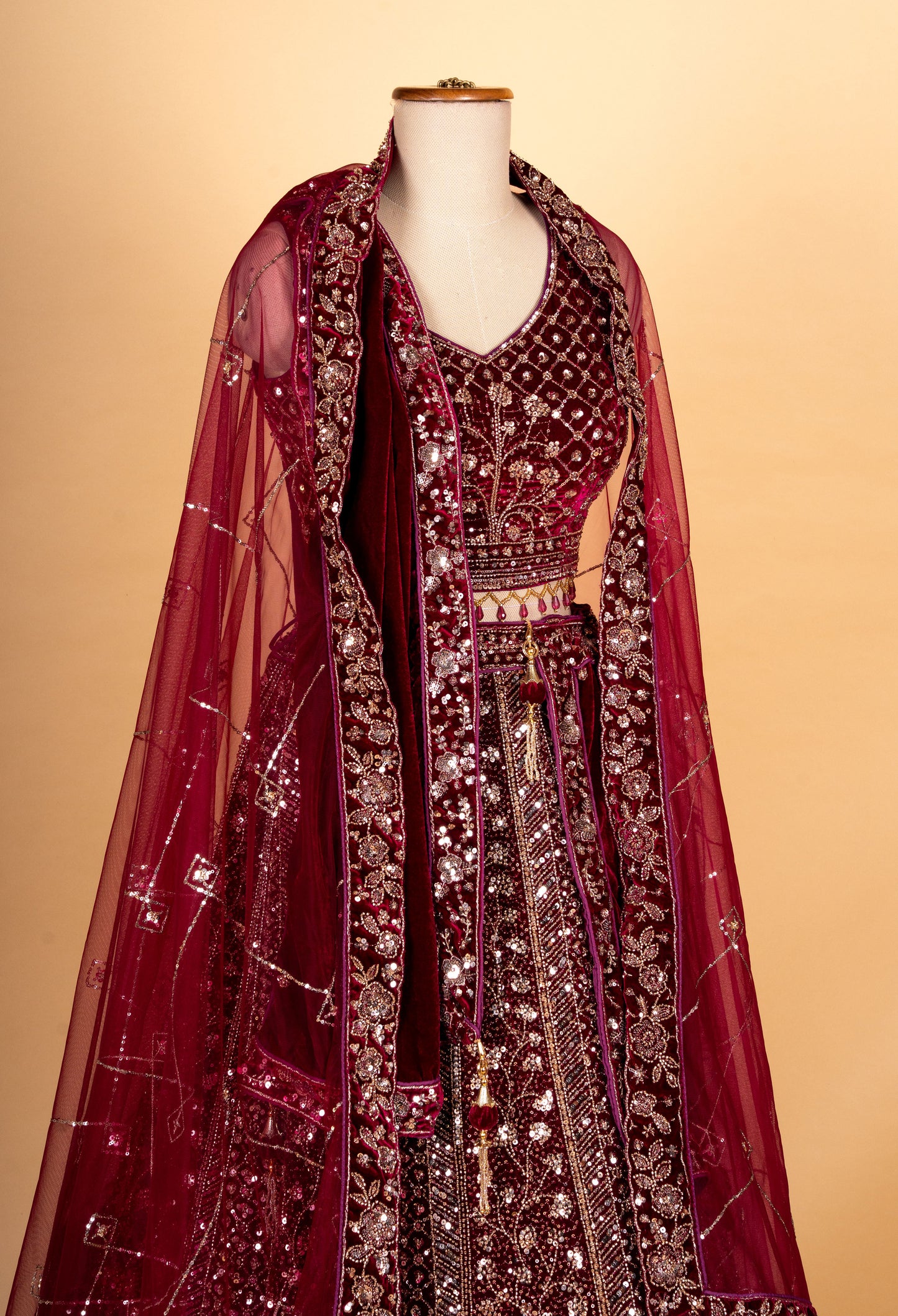 Maroon Heavy Embroidered Designer Lehenga Choli with Net Dupatta