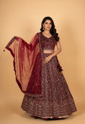 Maroon Heavy Embroidered Designer Lehenga Choli with Net Dupatta