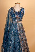 Teal Blue Heavy Embroidered Designer Lehenga Choli with Net Dupatta