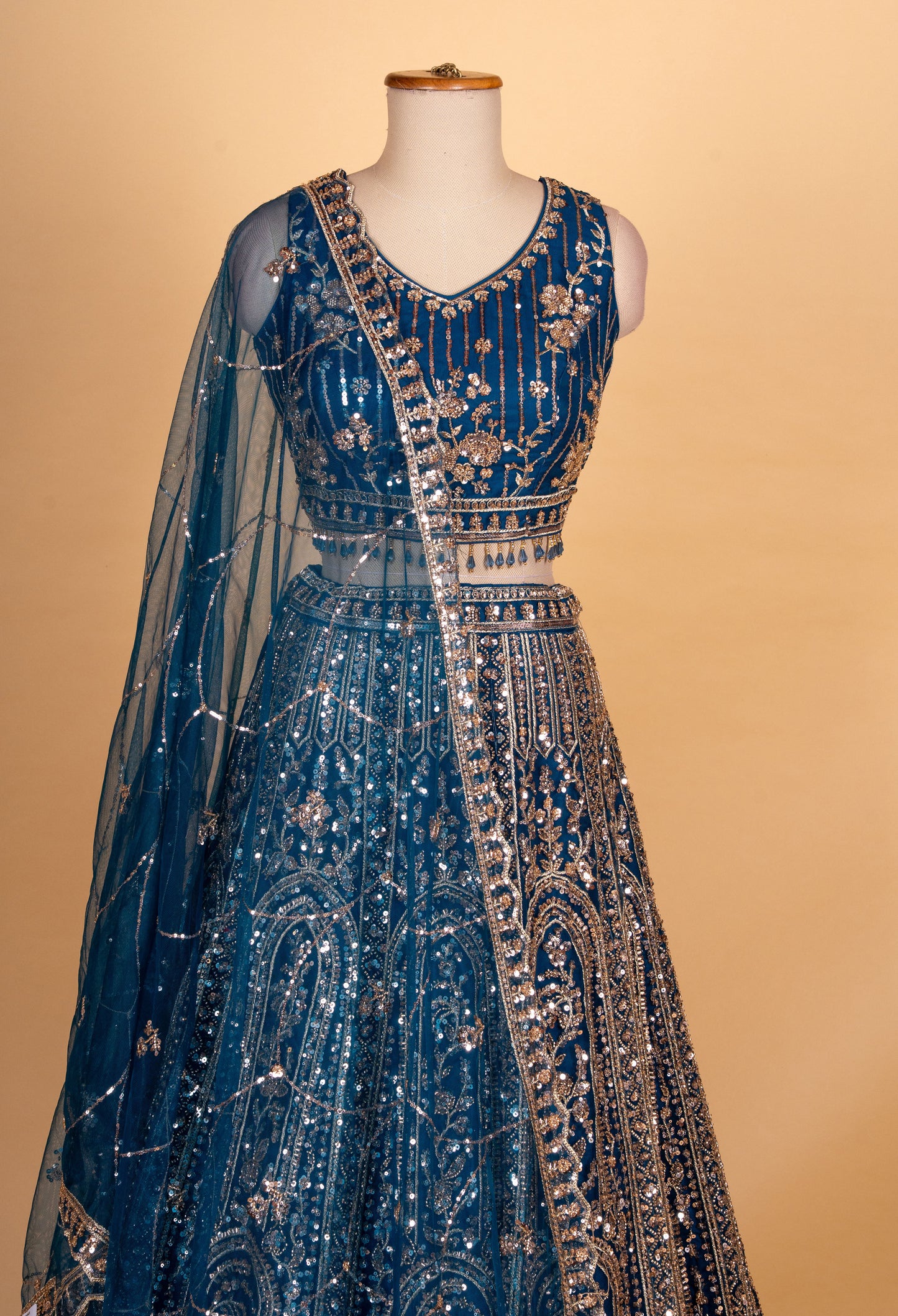 Teal Blue Heavy Embroidered Designer Lehenga Choli with Net Dupatta