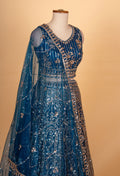Teal Blue Heavy Embroidered Designer Lehenga Choli with Net Dupatta