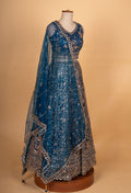 Teal Blue Heavy Embroidered Designer Lehenga Choli with Net Dupatta