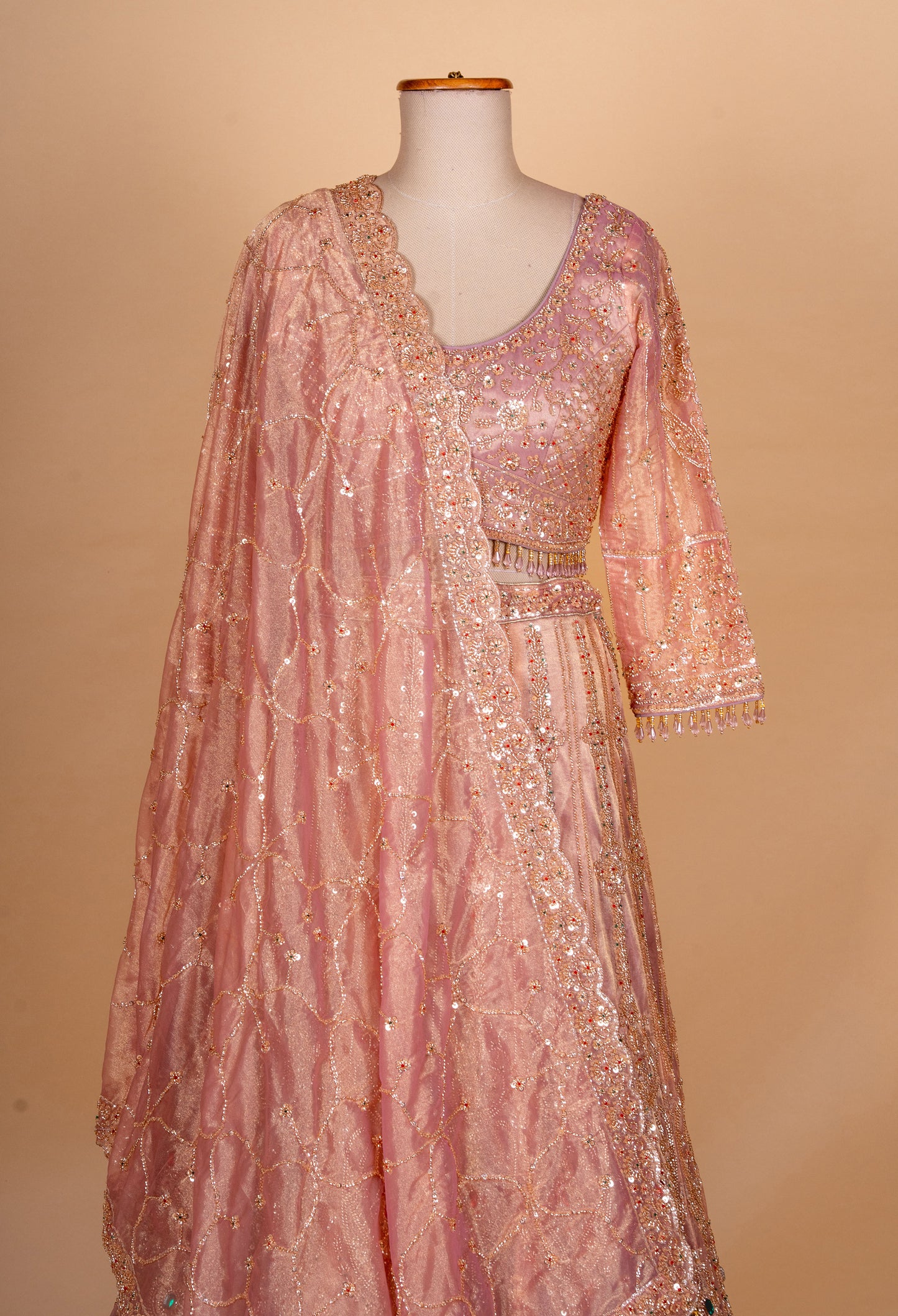 Blush Pink Heavy Embroidered Designer Lehenga Choli with Sequin Net Dupatta