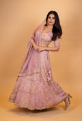 Dusty Rose Heavy Embroidered Designer Lehenga Choli with Net Dupatta