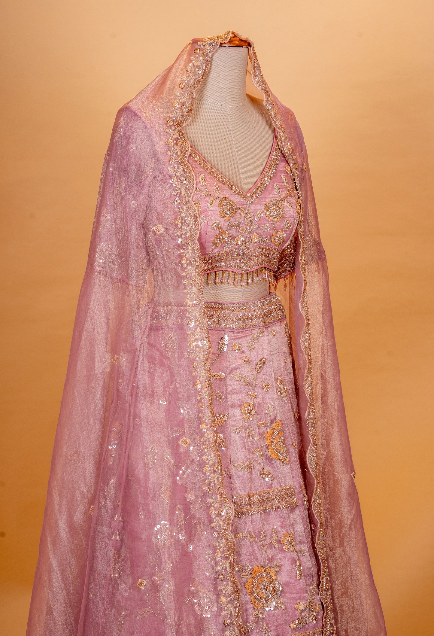 Dusty Rose Heavy Embroidered Designer Lehenga Choli with Net Dupatta