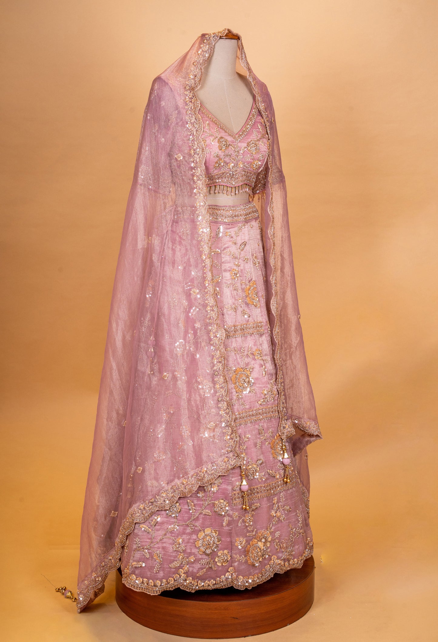 Dusty Rose Heavy Embroidered Designer Lehenga Choli with Net Dupatta