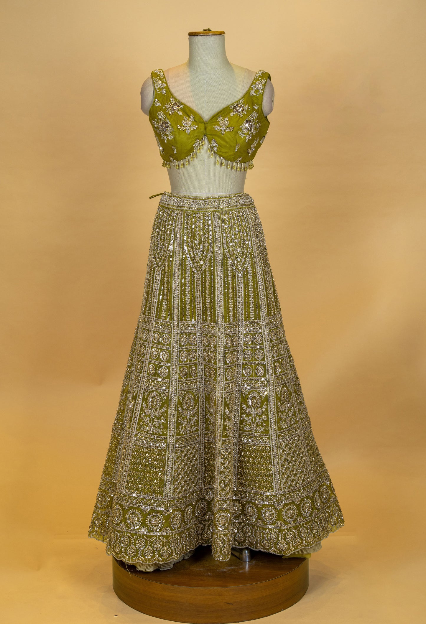 Olive Green Designer Embroidered Lehenga Choli with Net Dupatta