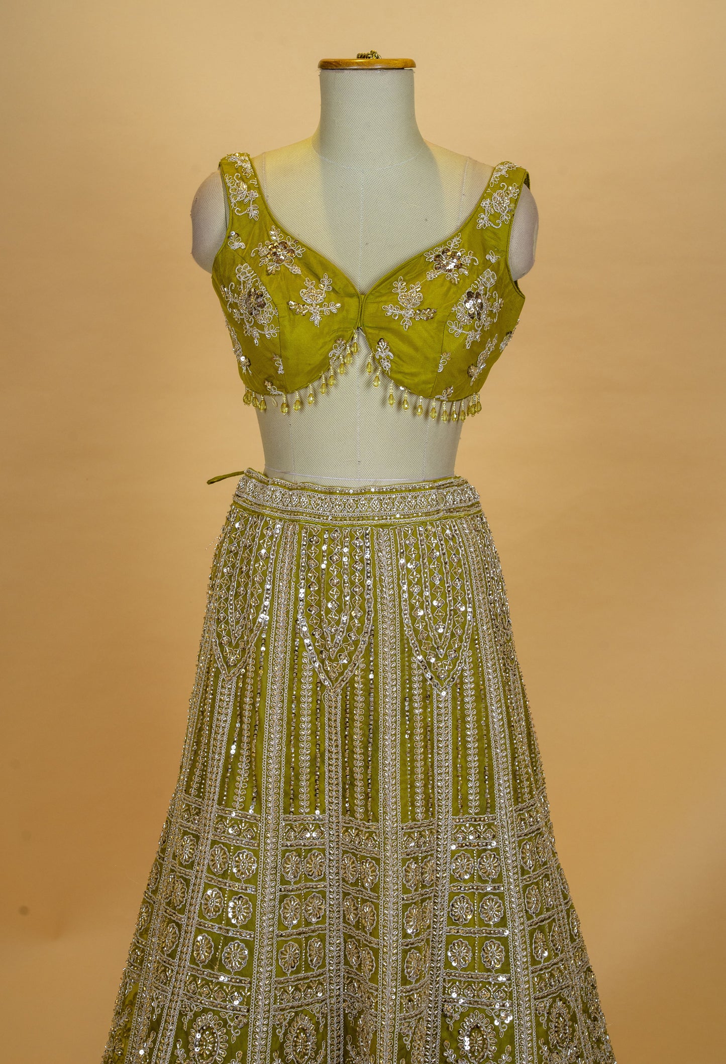Olive Green Designer Embroidered Lehenga Choli with Net Dupatta