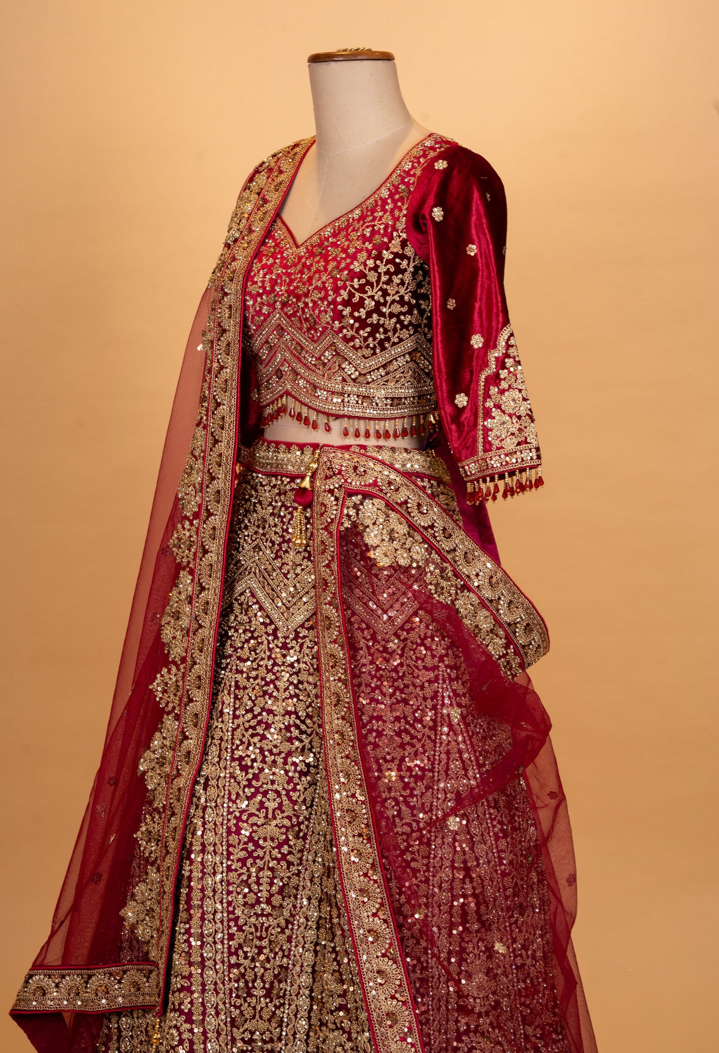 Bridal Maroon & Gold Heavy Embroidered Lehenga Choli with Net Dupatta