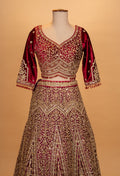 Bridal Maroon & Gold Heavy Embroidered Lehenga Choli with Net Dupatta
