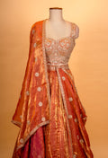 Burnt Orange Metallic Designer Lehenga Choli with Embroidered Dupatta
