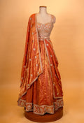 Burnt Orange Metallic Designer Lehenga Choli with Embroidered Dupatta