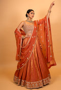 Burnt Orange Metallic Designer Lehenga Choli with Embroidered Dupatta