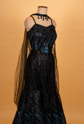 Black Sequin Evening Gown for Women with Sheer Net Cape – Designer Party Wear Dress