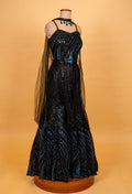 Black Sequin Evening Gown for Women with Sheer Net Cape – Designer Party Wear Dress