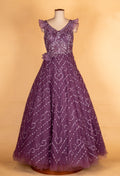 Elegant Purple Sequin Embellished Flared Party Gown for Women