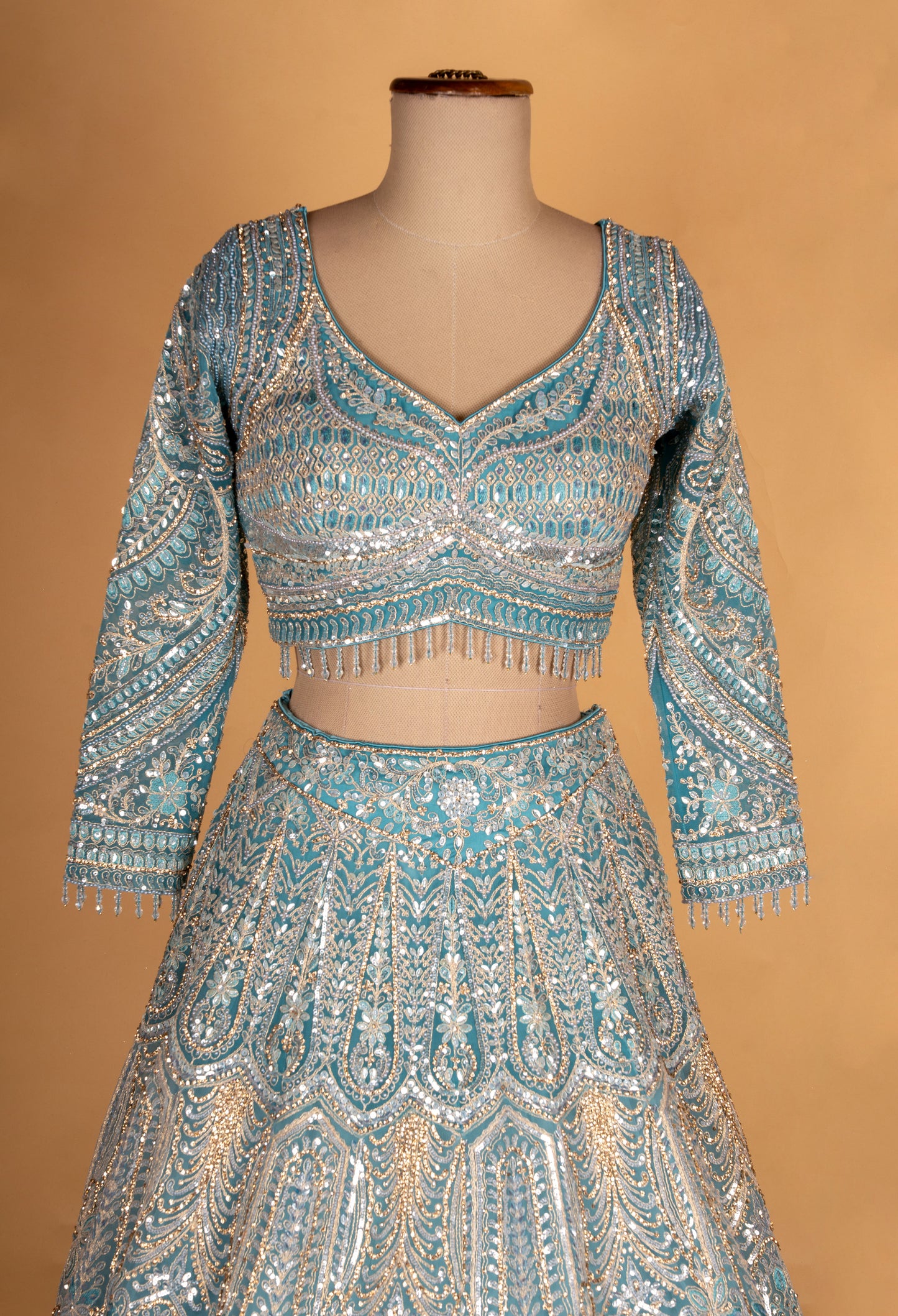 Designer Aqua Blue Heavy Embroidered Bridal Lehenga Choli with Dupatta