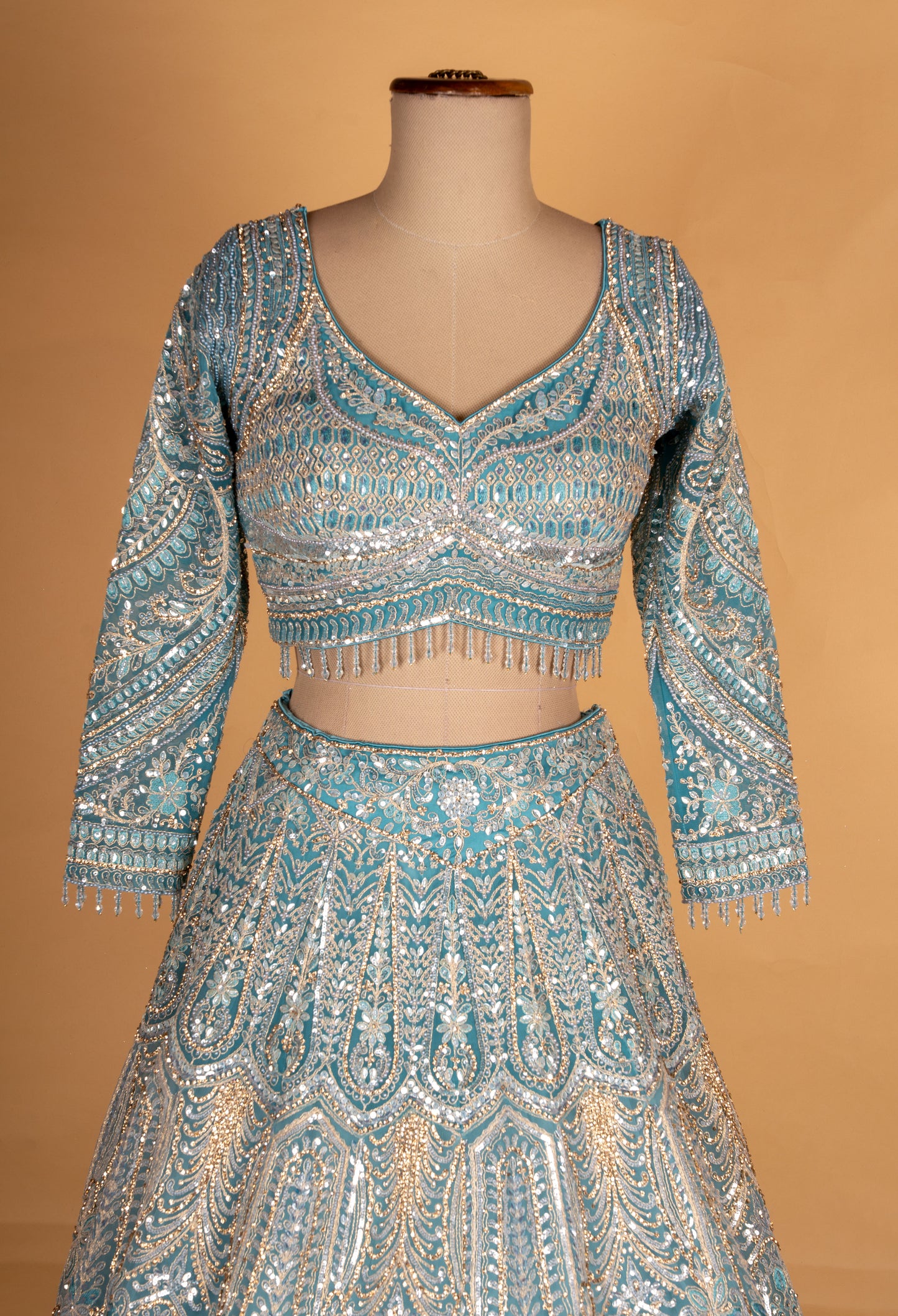 Designer Aqua Blue Heavy Embroidered Bridal Lehenga Choli with Dupatta