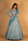 Designer Aqua Blue Heavy Embroidered Bridal Lehenga Choli with Dupatta