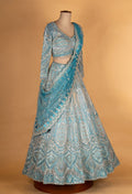 Designer Aqua Blue Heavy Embroidered Bridal Lehenga Choli with Dupatta
